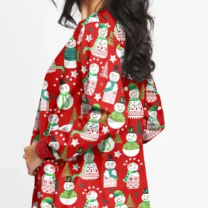 Shop Christmas Festive Red and Pink Scrub Jacket For Women