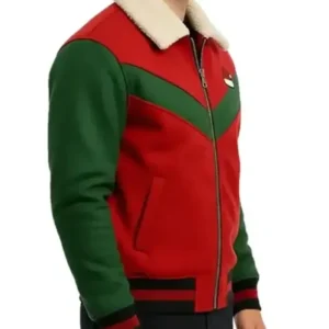 Shop Christmas Red and Green Shearling Varsity Bomber Jacket For Men and Women