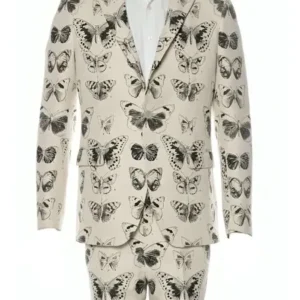 Shop Cyrus The Royals S03 Jake Maskall Black and White Butterfly Printed Suit On Sale