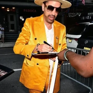 Shop DJ Cassidy New York City 2026 Yellow Double Breasted Jacquard Suit For Sale