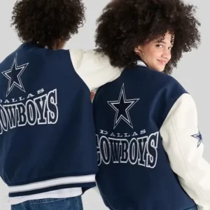 Shop Dallas Cowboys Navy Blue and White Bomber Jacket