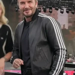 Shop David Beckham FIFA World Cup 2026 David Beckham Black Leather Bomber Track Jacket
