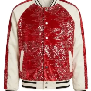 Shop David Bromstad TV Series My Lottery Dream Home S019 Red Sequin Varsity Jacket On Sale