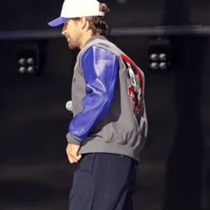 Shop Disney Entertainment Showcase 2026 Mickey Mouse Ryan Gosling Grey and Blue Varsity Jacket