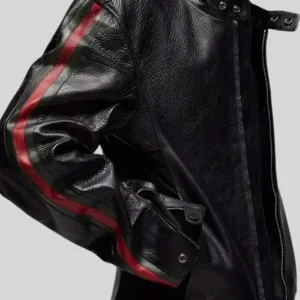 Shop EsDeeKid Gucci Primavera Side Strips Black Leather Jacket For Men and Womne