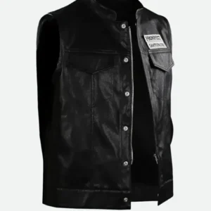 Shop Ezekiel Reyes TV Series Mayans MC Prospect Santo Padre Black Leather Motorcycle Vest