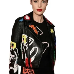 Shop F1 Grand Prix Las Vegas Lele Pons Black Cropped Leather Moto Jacket