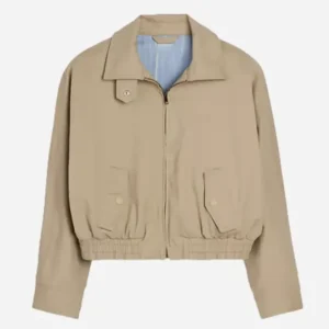 Shop Gap x Malbon 2026 Khaki Zip-Up Twill Bomber Jacket For Men and Women