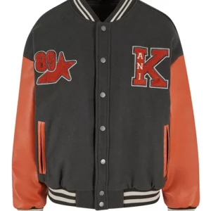 Shop Gemma Jay TV Ted Lasso S04 Abbie Hern Black and Red Wool Varsity Jacket On Sale