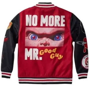 Shop Halloween Chucky No More Mr Good Guy Red and Black Varsity Jacket