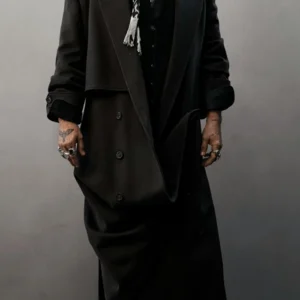 Shop Johnny Depp Dior Sauvage Extrait Black Long Coat For Men