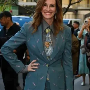Shop Julia Roberts After The Hunt London Event Blue Print Blazer On Sale