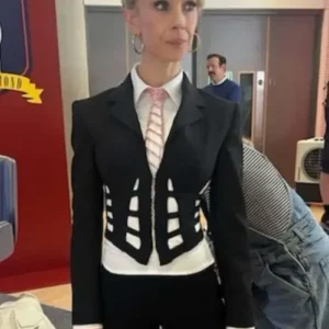 Shop Juno Temple TV Series Ted Lasso S04 Keeley Jones Black Cropped Corset Blazer On Sale