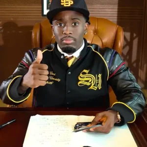 Shop Kai Cenat Custom Streamer University Black Leather Varsity Jacket