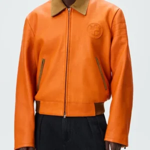 Shop Kith BMW Brenner Orange Leather Jacket For Sale