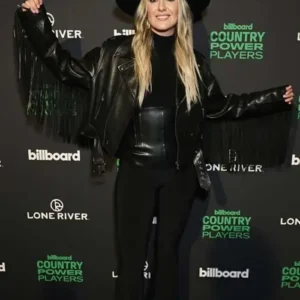 Shop Lainey Wilson Country Power Players Black Fringe Leather Biker Jacket