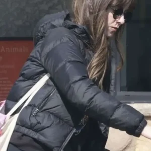 Shop Los Feliz 2026 Alison Brie Black Puffer Hooded Jacket On Sale