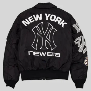 Shop MLB New York Yankees New Era x Alpha Industries MA-1 Flight Satin Black Bomber Jacket