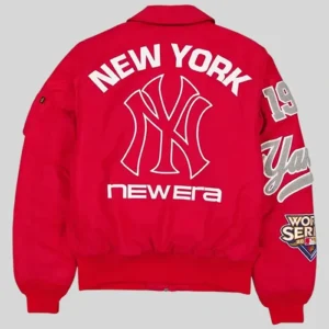 Shop MLB New York Yankees New Era x Alpha Industries MA-1 Flight Satin Red Bomber Jacket