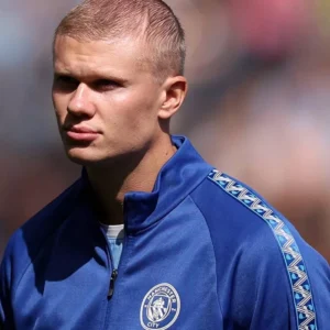 Shop Manchester Striker 2026 Erling Haaland Blue Full-Zip Track Jacket For Men and Women