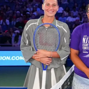 Shop Marta Kostyuk 2026 US Open Oversized Grey Cropped Track Jacket On Sale