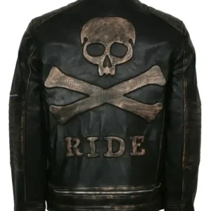 Shop Motorcycle Skull Ride Distressed Black Leather Cafe Racer Biker Jacket On Sale