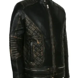 Shop Motorcycle Skull Ride Distressed Black Leather Cafe Racer Biker Leather Jacket On Sale