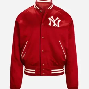 Shop New York Yankees x MLB Polo Ralph Lauren Red Satin Bomber Jacket For Men and Women