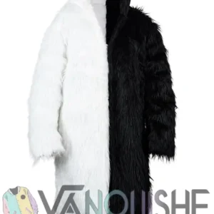 Shop Over Knee Thickening Black & White Long Fur Trench Coat On Sale