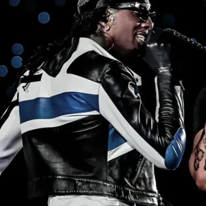 Shop Playboi Carti The Weeknd 2026 Wembley Stadium Blue and White Leather Jacket