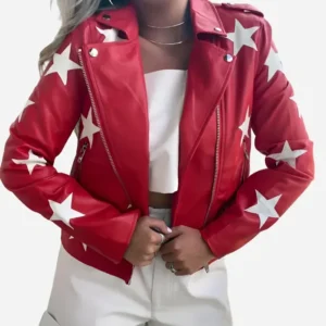 Shop Polly Brindle Battle Camp S01 Red Star Leather Jacket For Men and Women
