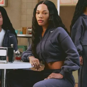 Shop Quenlin Blackwell Nike Cropped Dark Grey Fleece Jacket On Sale
