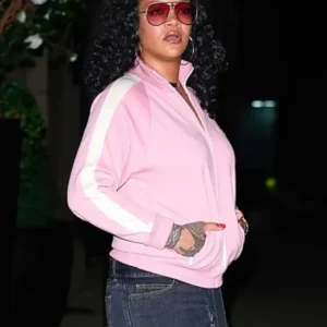 Shop Rihanna New York City 2026 Miu Miu Pink Retro Track Jacket On Sale