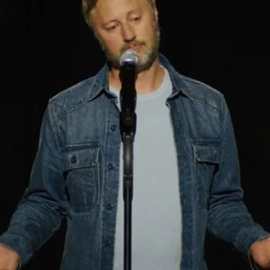 Shop Rory Scovel Show Must Go On Rory Scovel Blue Denim Shirt Jacket For Men and Women
