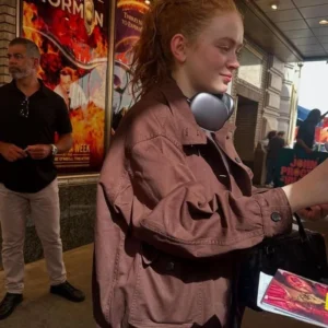 Shop Sadie Sink New York City 2026 Brown Denim Jacket For Men and Women
