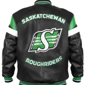 Shop Saskatchewan Roughriders Team Logo Black Varsity Leather Bomber Jacket