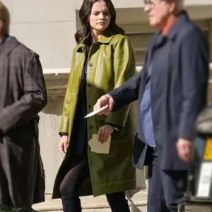 Shop Selena Gomez TV Series Only Murders in the Building S06 Mabel Mora Green Leather Coat On Sale