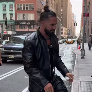 Shop Seth Rollins New York City 2026 Black Leather Jacket For Sale