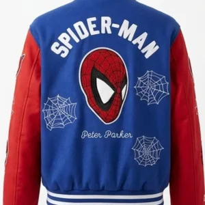 Shop Spider Man Peter Parker Blue and Red Letterman Jacket