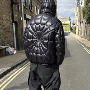Shop Spiderman X Moncler Down Black Hooded Puffer Jacket