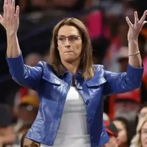 Shop Stephanie White WNBA Playoffs Blue Cropped Leather Jacket