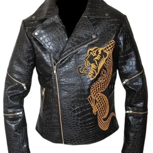 Shop Suicide Squad Killer Croc Adewale Akinnuoye Agbaje Black Crocodile Leather Biker Jacket On Sale