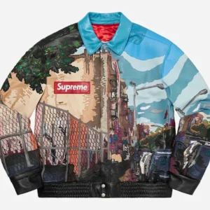Shop Supreme Jeff Hamilton Ridge Street NYC Graphic Bomber Leather Jacket On Sale