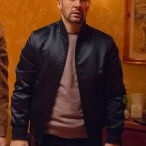 Shop TV Series Hit Point Season 1 Nick Blood Midnight Navy Blue Satin MA-1 Bomber Jacket On Sale