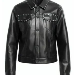 Shop TV Series Honest Renovations S04 Lizzie Mathis Studded Trim Black Leather Jacket On Sale