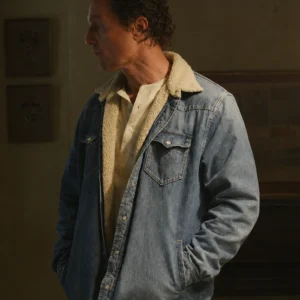 Shop The Rivals of Amziah King Matthew 2026 McConaughey Blue Denim Sherpa Jacket On Sale