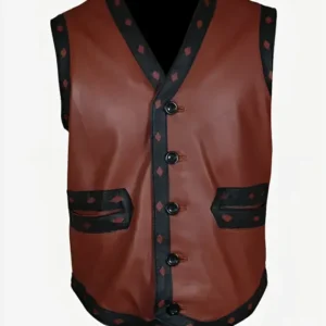 Shop The Warriors Movie Red Diamond Trim Oxblood Brown Leather Vest For Men and Women