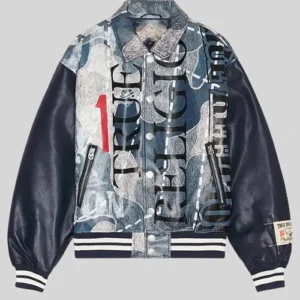 Shop True Religion Fall 2026 No. 1 Logo Denim Print Leather Bomber Jacket For Men and Women