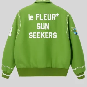 Shop Tyler The Creator GOLF le FLEUR Sunseeker Green Wool Varsity Jacket For Men and Women