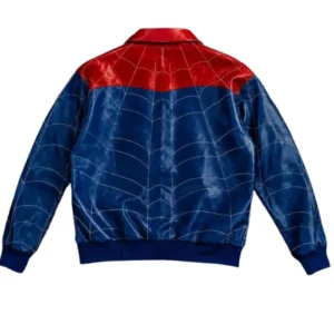 Shop Ultimate Spider-Man Spider Logo Blue and Red Bomber Leather Jacket